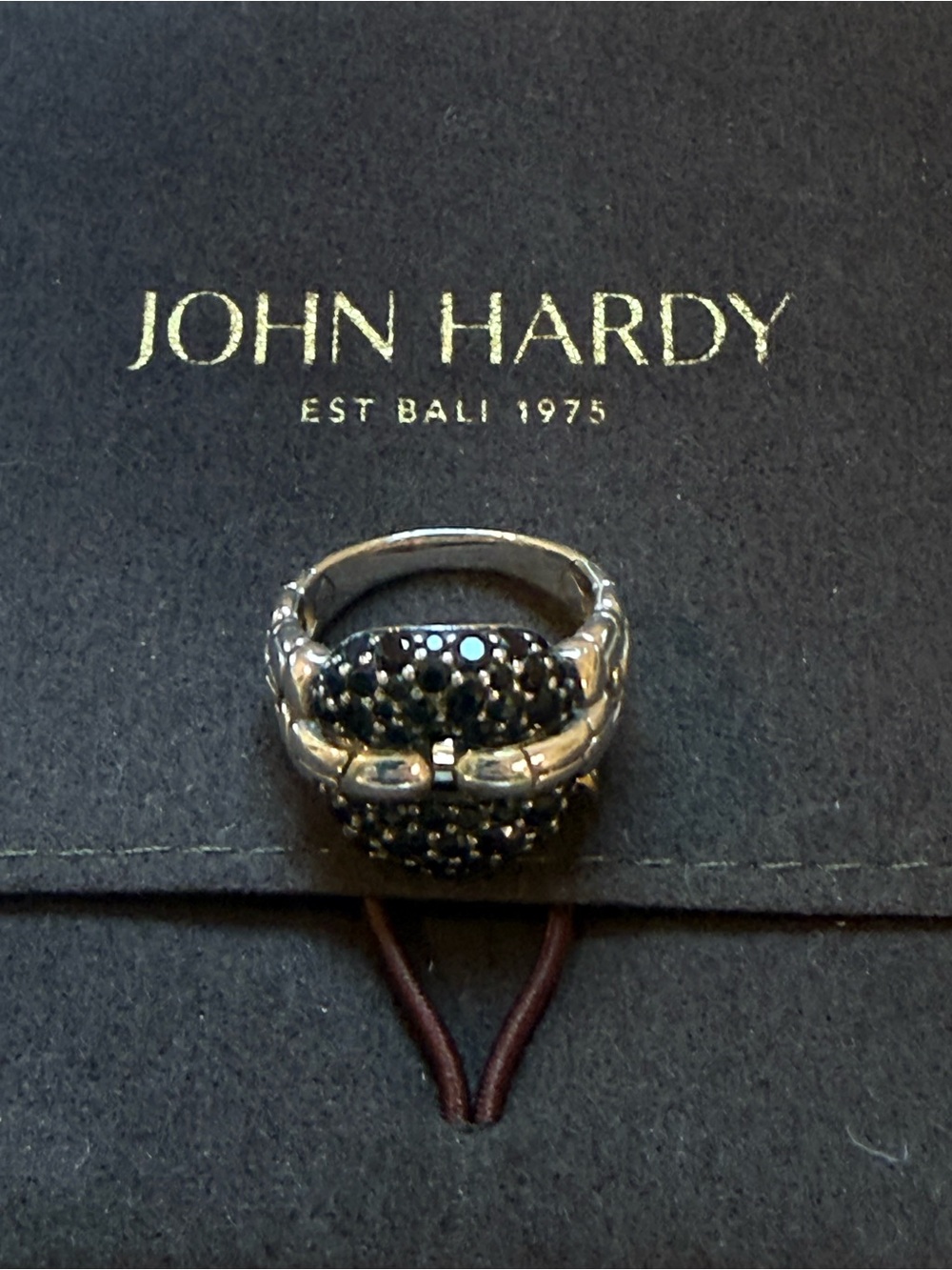 John Hardy Sterling Silver Ring with Black Pavé Stones